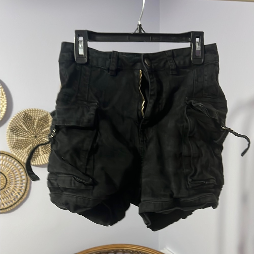 American Bazi Black Cargo Shorts with Drawstring and Relaxed Fit